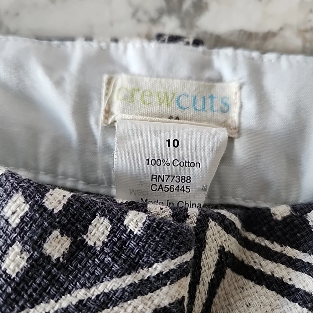 Girls Crewcuts Black/Beige Bohemian Ikat Aztec Print Shorts Size 10 100% Cotton